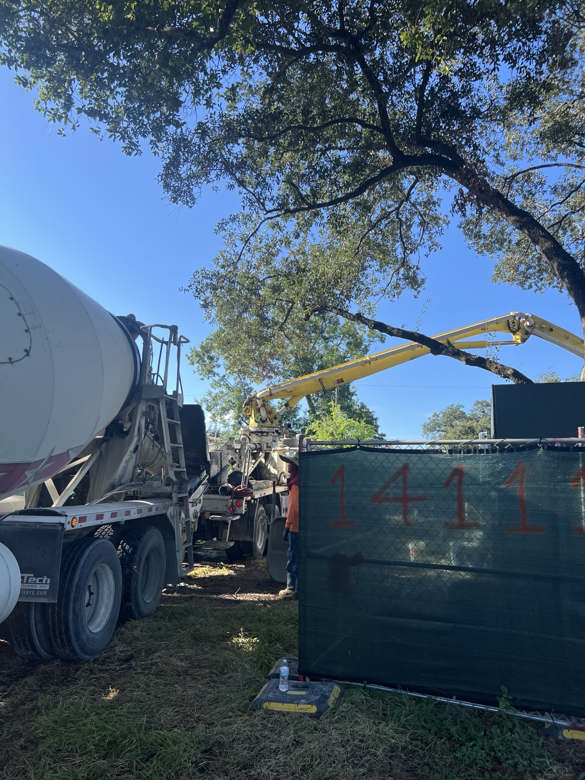 Concrete pump and ready-mix trucks